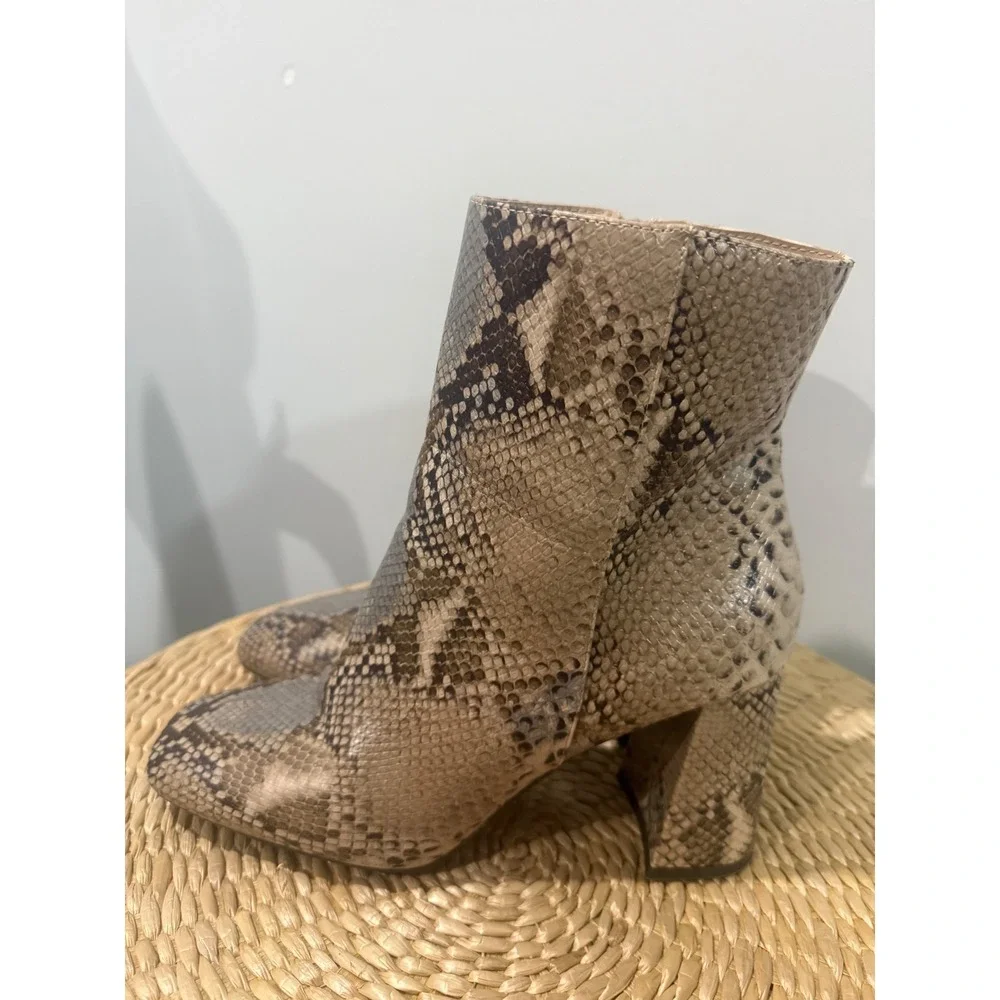 Bamboo Snake Print Ankle Boots Block Heel Women's Fashion Booties Size 10